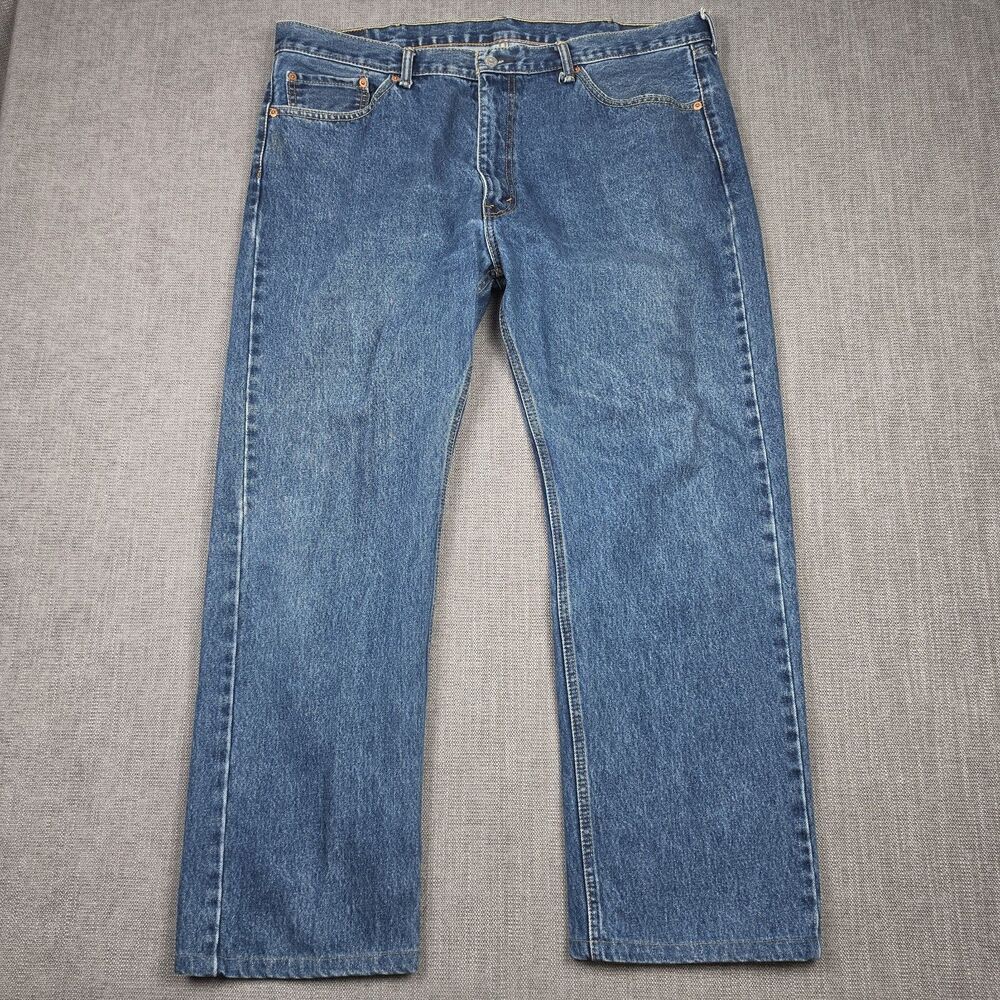 ​Levis 505 Mens Size 42x32 Blue Denim Jeans Regular Straight Leg Classic Fit